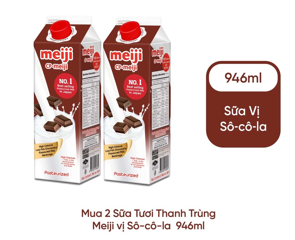 Sữa thanh trùng Meiji vị socola, canxi cao, ít béo 946ml