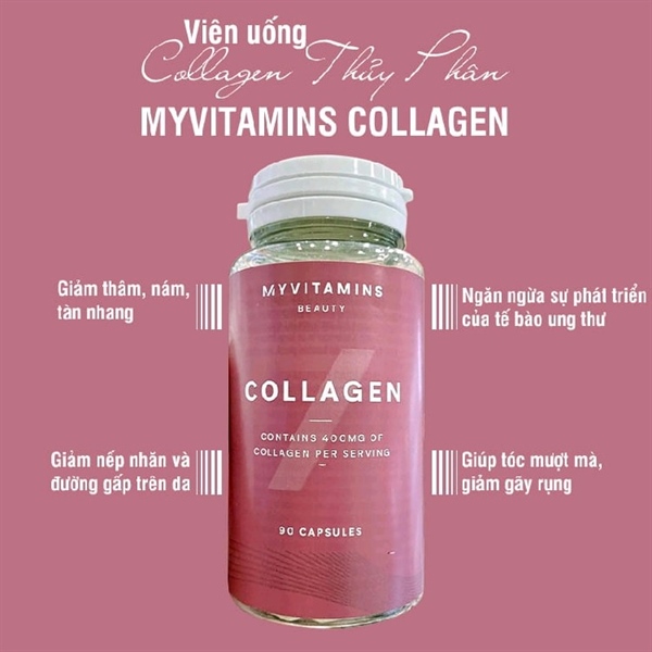 Viên uống Collagen thủy phân Myvitamins Beauty Pháp - 90 viên - Bó quyết trẻ đẹp mỗi ngày.