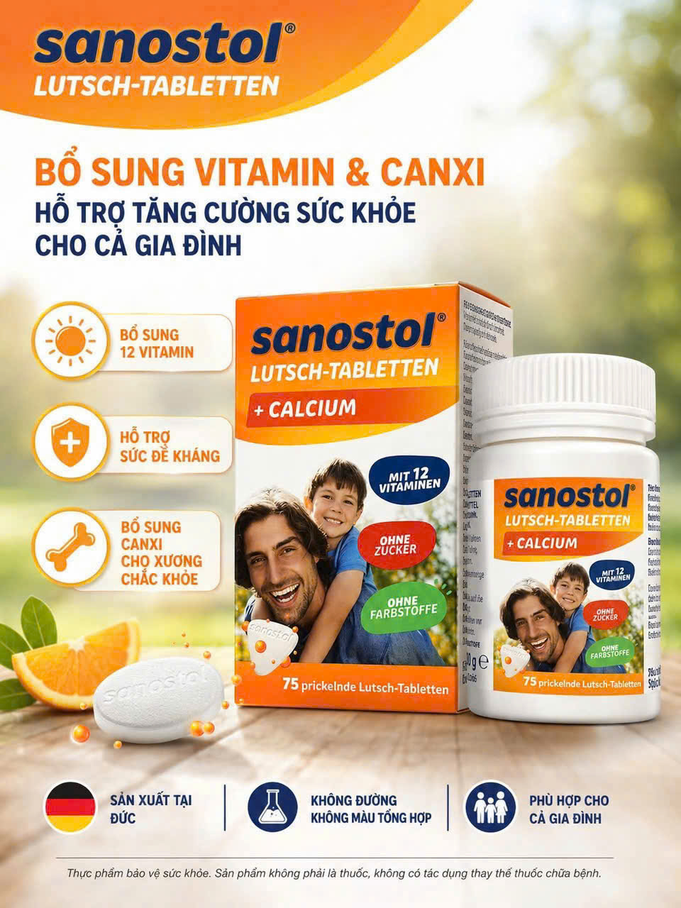 Viên ngậm Sanostol Calcium Đức 75 viên bổ sung canxi và 12 vitamin