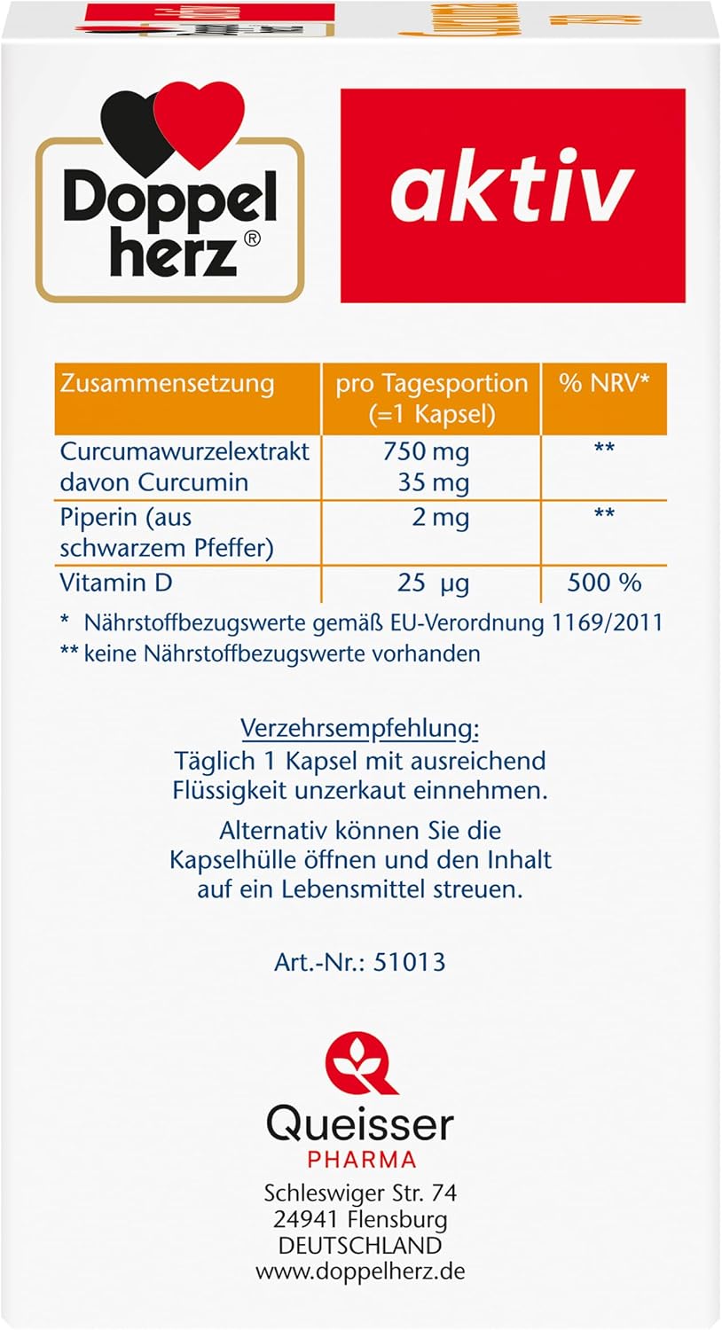 Doppelherz Curcuma 750 Đức – Viên Uống Tinh Chất Nghệ Curcumin + Vitamin D3, Hộp 30 Viên