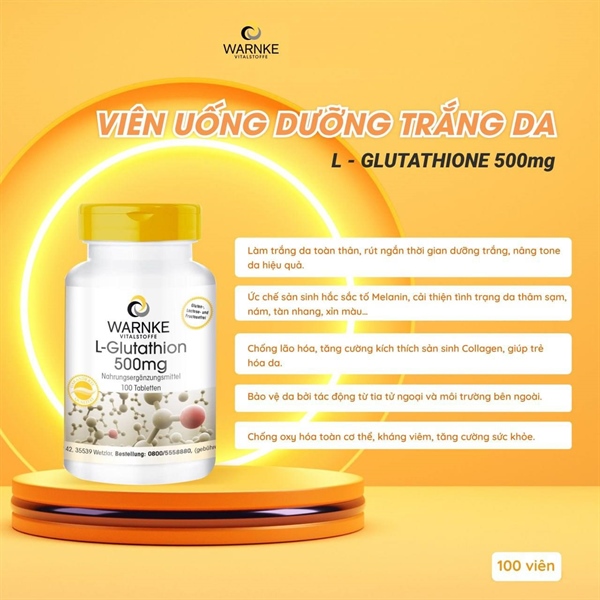Vin ung trng da ton thn Warnke Glutathione 500mg gip lm sng da Vin ung trng da ton thn Warnke Glutathione 500mg gip lm sng da