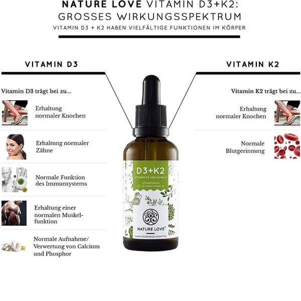Vitamin D3+K2 Nature Love hỗ trợ phát triển chiều cao