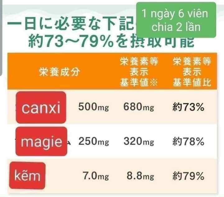 Viên uống canxi kèm magie, kẽm, D3 Asahi Dear Natura Nhật Bản - 180v