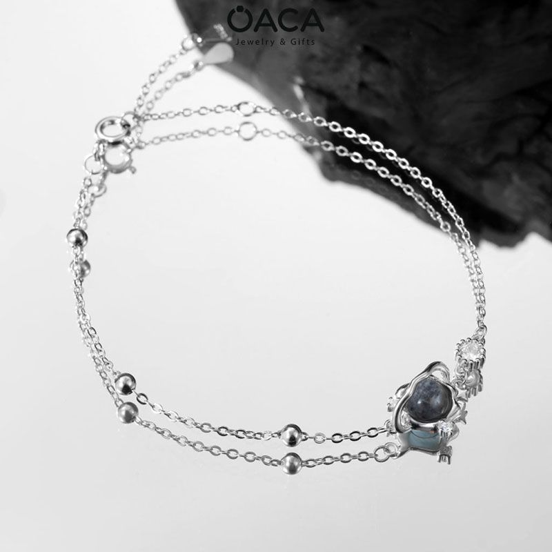  Lắc tay bạc The Moon đá Obsidian đen huyền bí