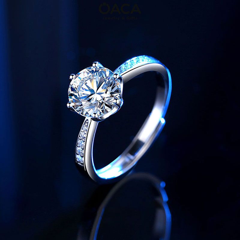 Nhẫn cầu hôn bạc mạ vàng trắng đá Moisanite