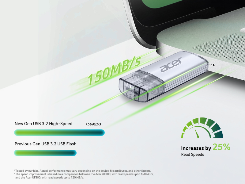 usb 2 đầu type-a và type-c acer ut300 tốc độ đến 150mb/s