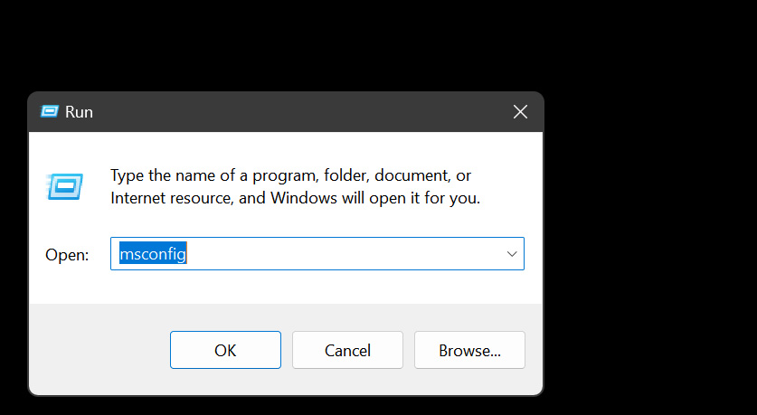 cách mở msconfig bằng hộp lệnh run 