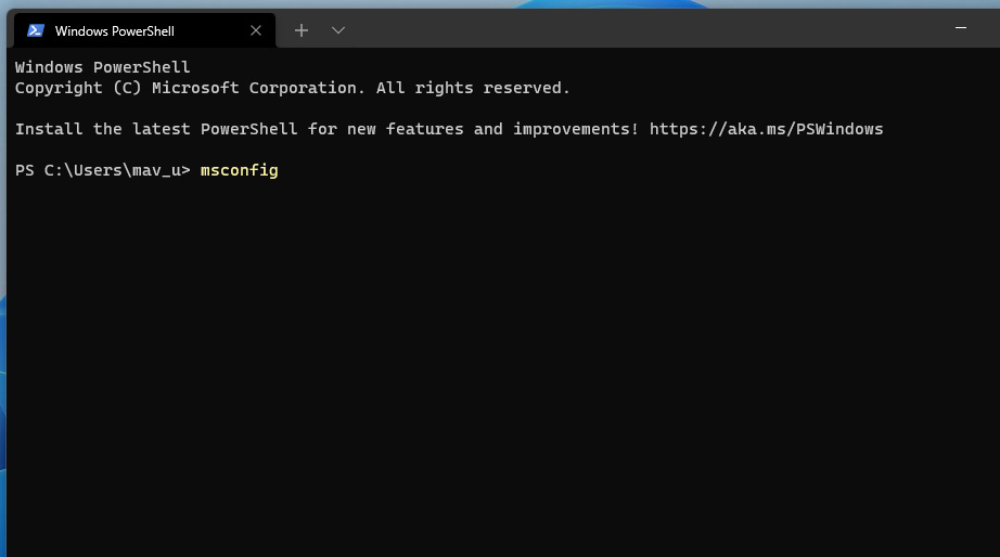 cách mở msconfig bằng windows terminal 