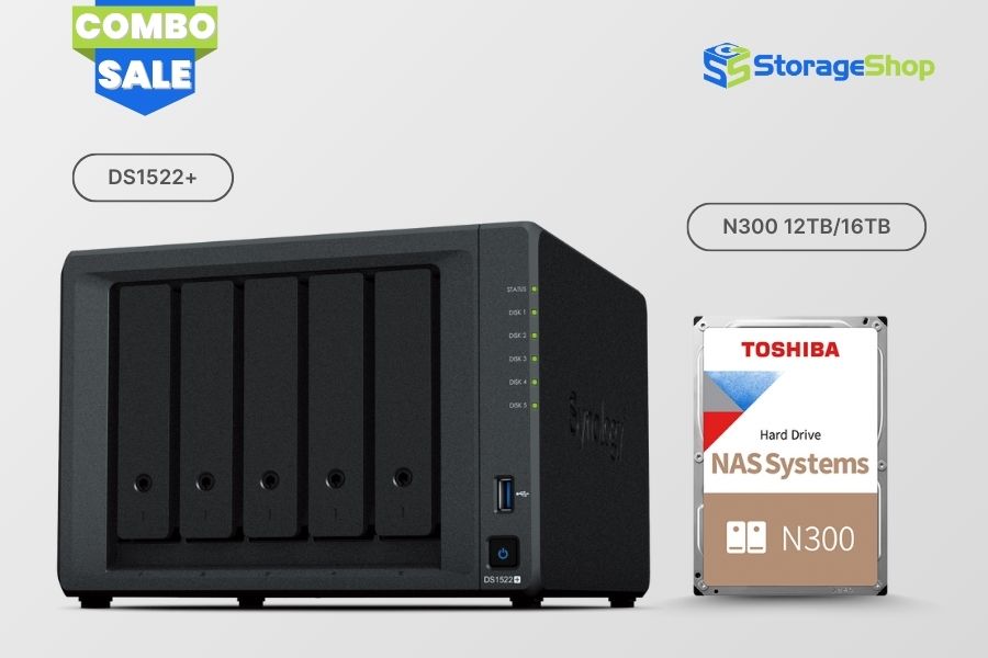 combo nas synology diskstation ds1522+ kèm ổ cứng toshiba n300 12tb/16tb