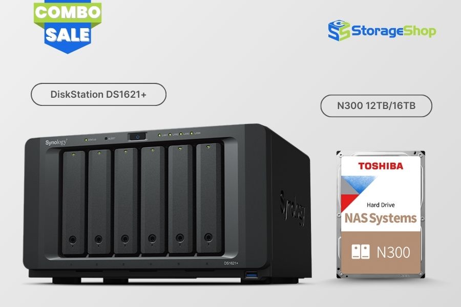 nas synology diskstation ds1621+ kèm ổ cứng toshiba n300 12tb/16tb