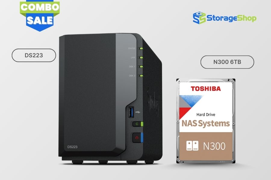 combo nas synology ds223 kèm ổ cứng toshiba n300 6tb HDWG460UZSVA