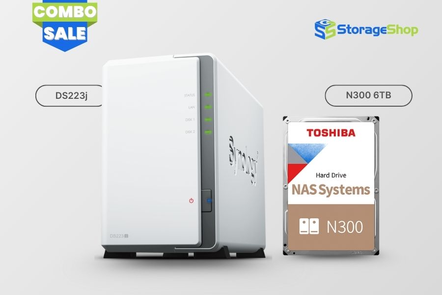 combo nas synology diskstation ds223j kèm ổ cứng toshiba n300 6tb