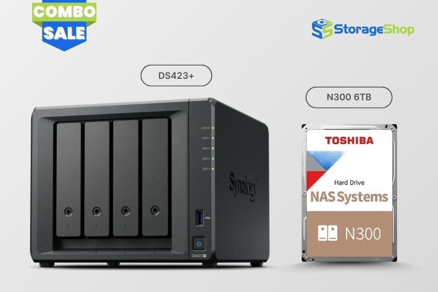combo nas synology diskstation ds423+ 4 khay kèm ổ cứng toshiba n300 6tb HDWG460UZSVA