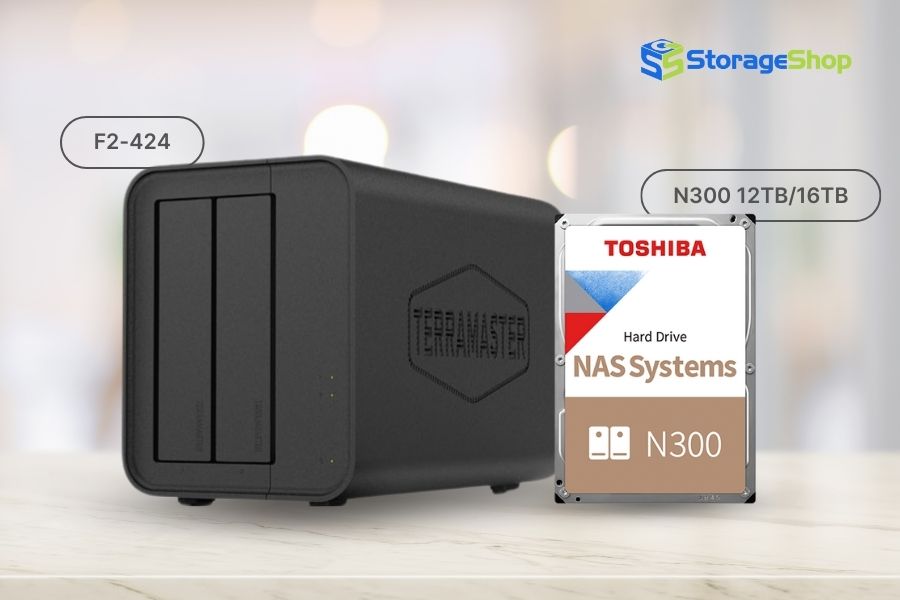 combo nas terramaster f2-424 kèm ổ cứng toshiba n300 12tb