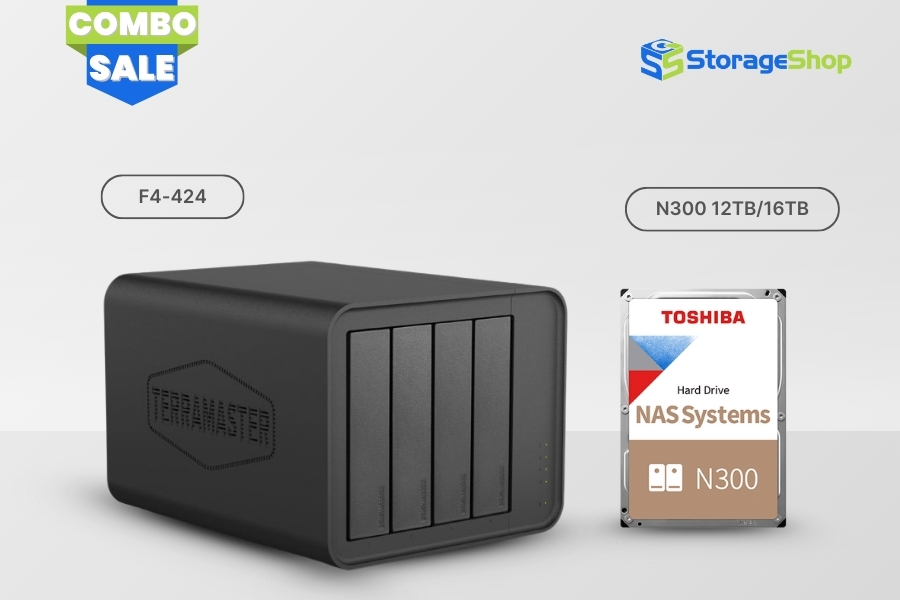 combo nas terramaster f4-424 kèm ổ cứng toshiba n300 3.5"