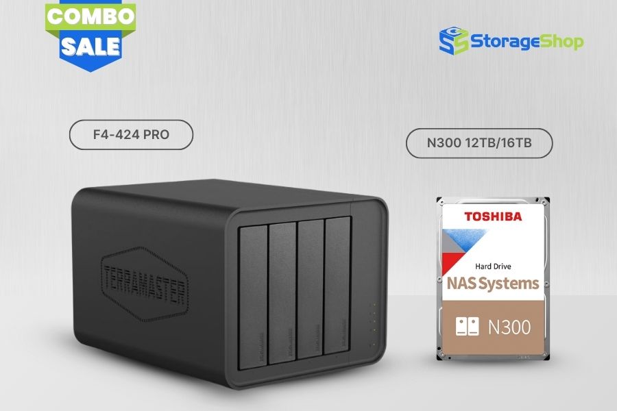 combo nas terramaster f4-424 pro kèm ổ cứng toshiba n300 12tb/16tb