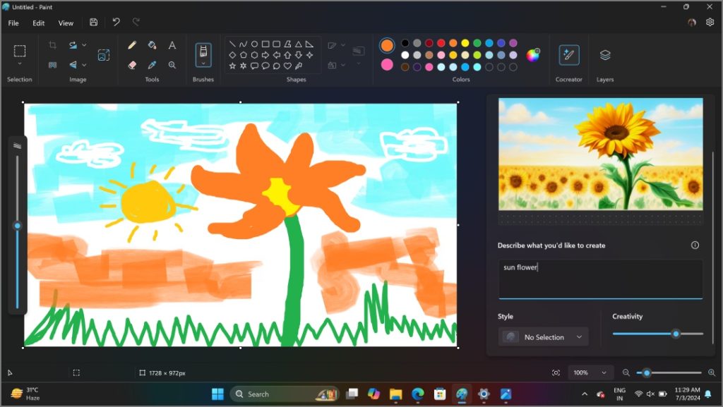công cụ tạo hình ảnh ai bằng paints cocreator trong ai copilot+