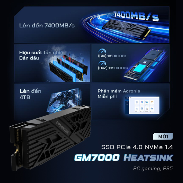 ổ cứng ssd predator gm7000 heatsink pcie 4.0 nvme
