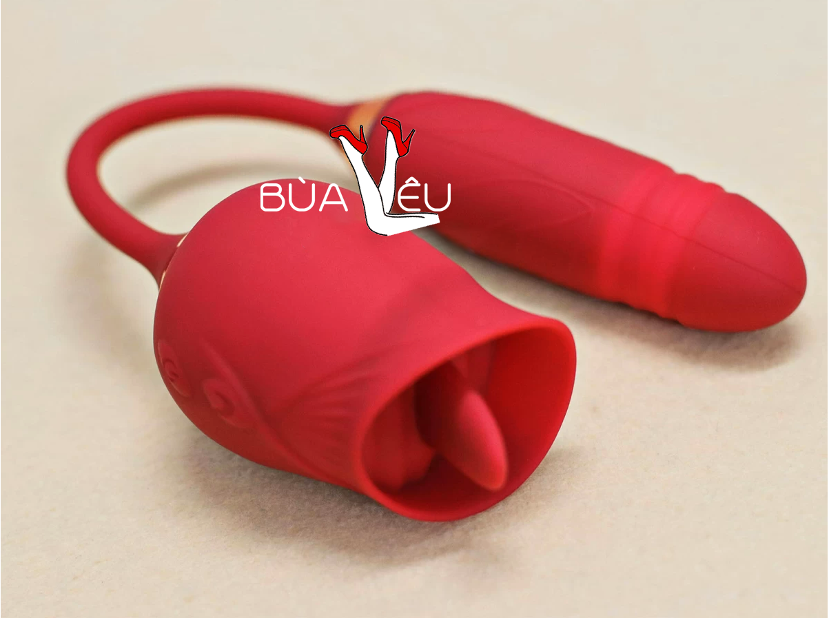 Trứng rung hoa hồng hai đầu lưỡi liếm và trứng rung thụt