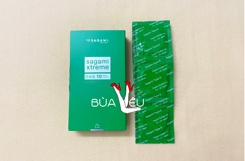 Bao cao su có gai Nhật Bản Sagami Xtreme Green Siêu Mỏng 10 bao