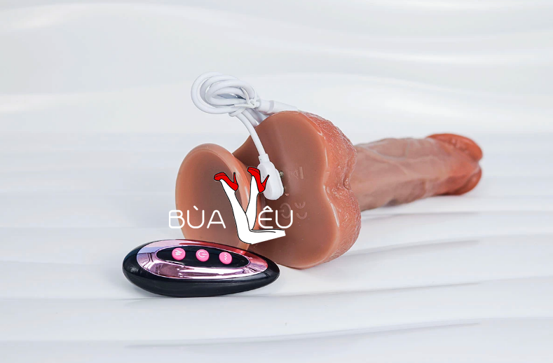 Dương vật giả có đế rung thụt phát nhiệt pin sạc cực mạnh