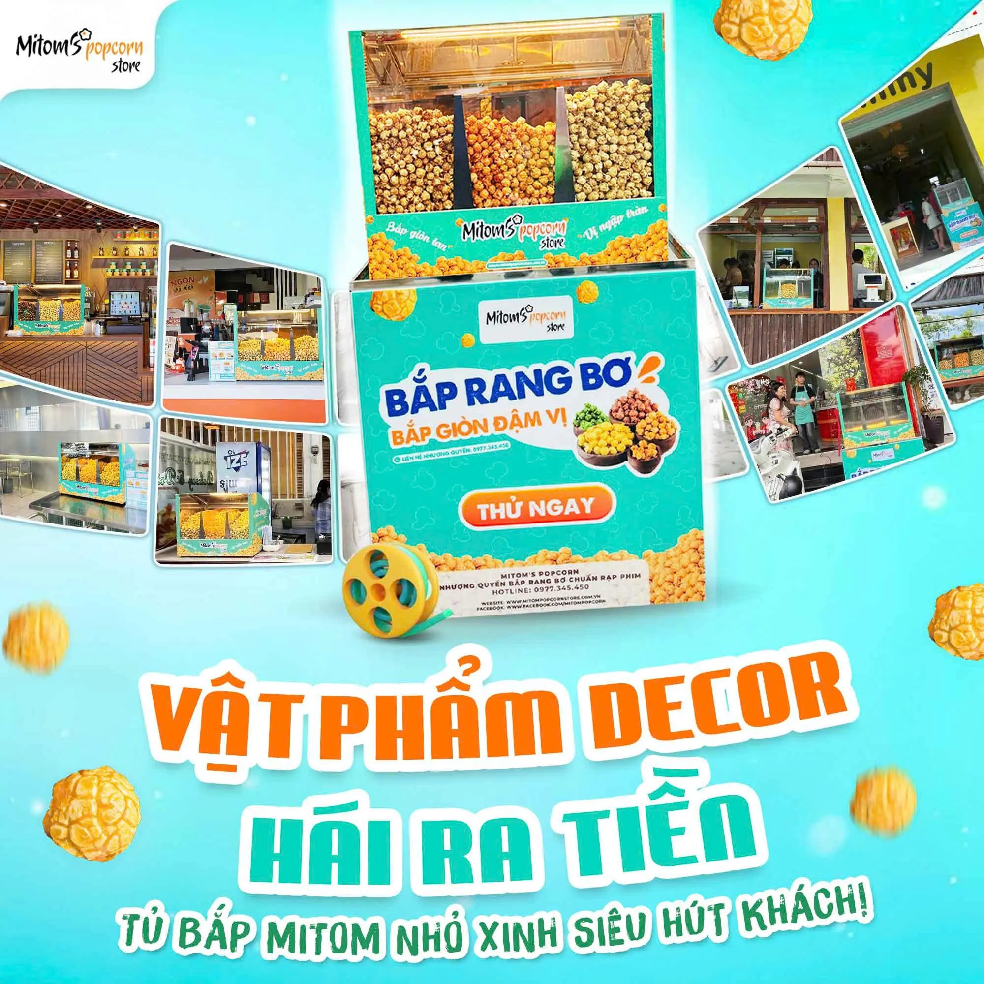 Tủ bắp nóng Mitom đặt tại quầy order quán tàu hủ