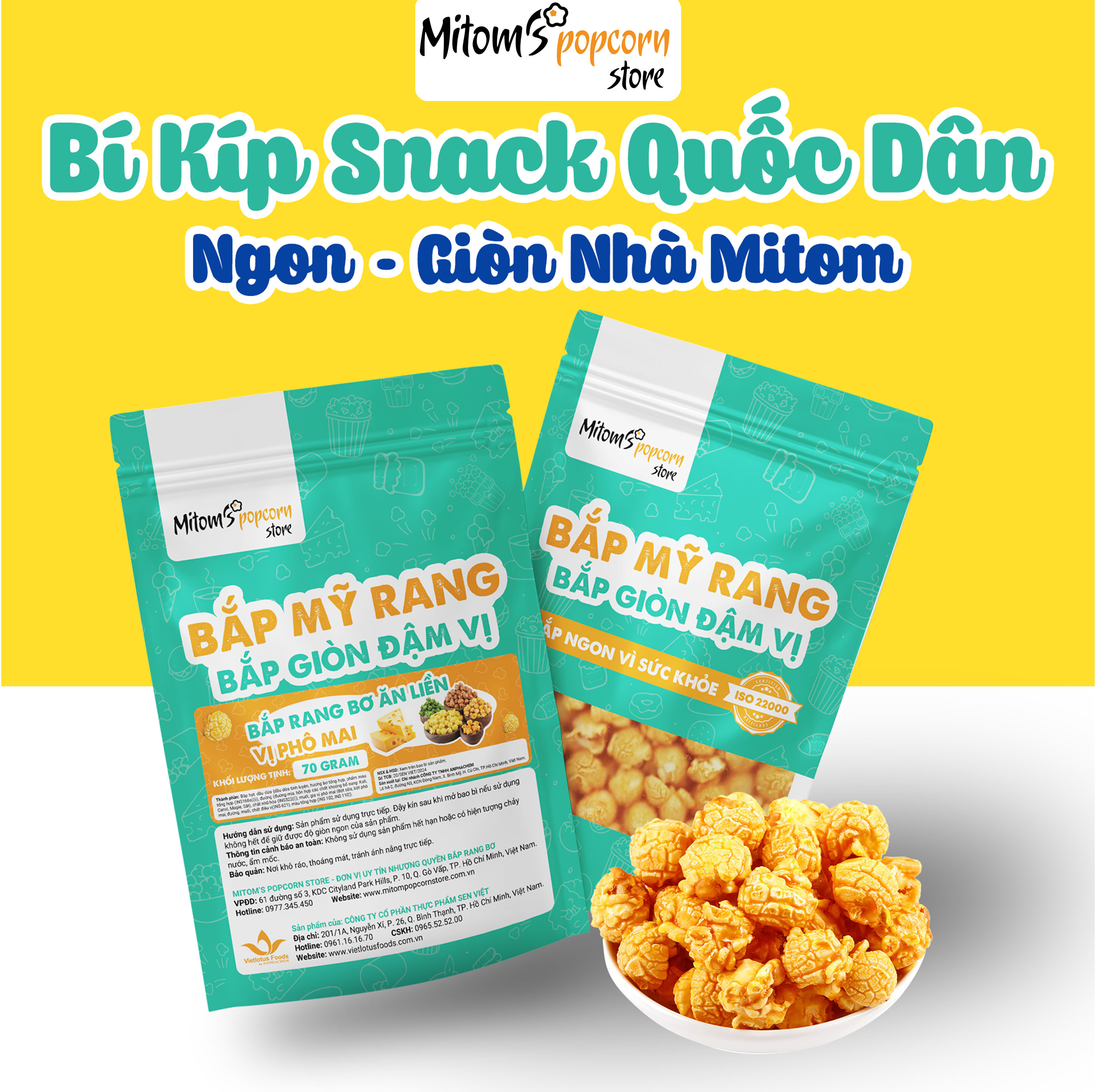 Snack bắp rang bơ ăn liền Mitom đóng gói Zip tiện lợi