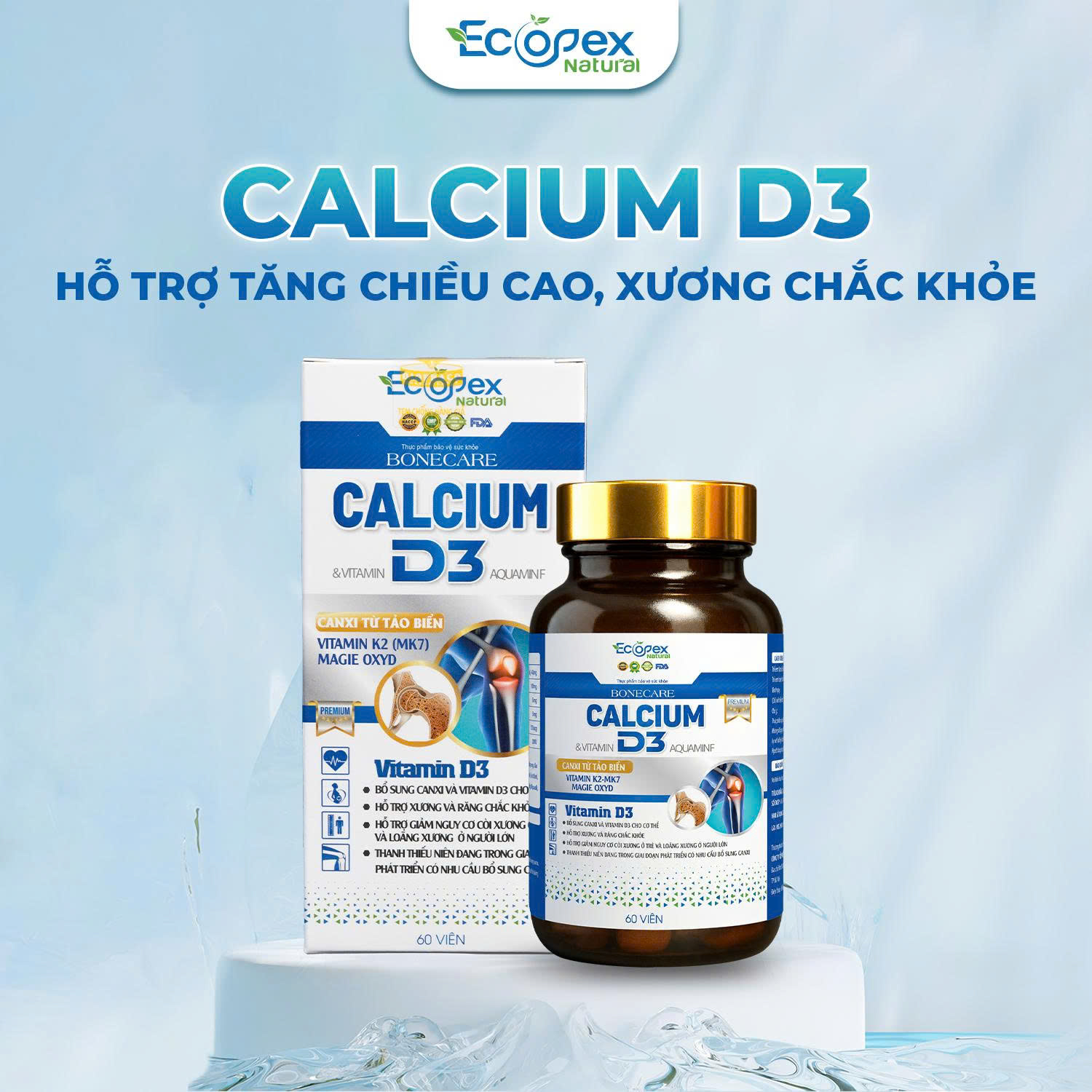 [6 HỘP TẶNG 3] Calcium D3 - Viên Uống Bổ Sung Canxi, Vitamin D3 Và K2 - Hộp 60 Viên