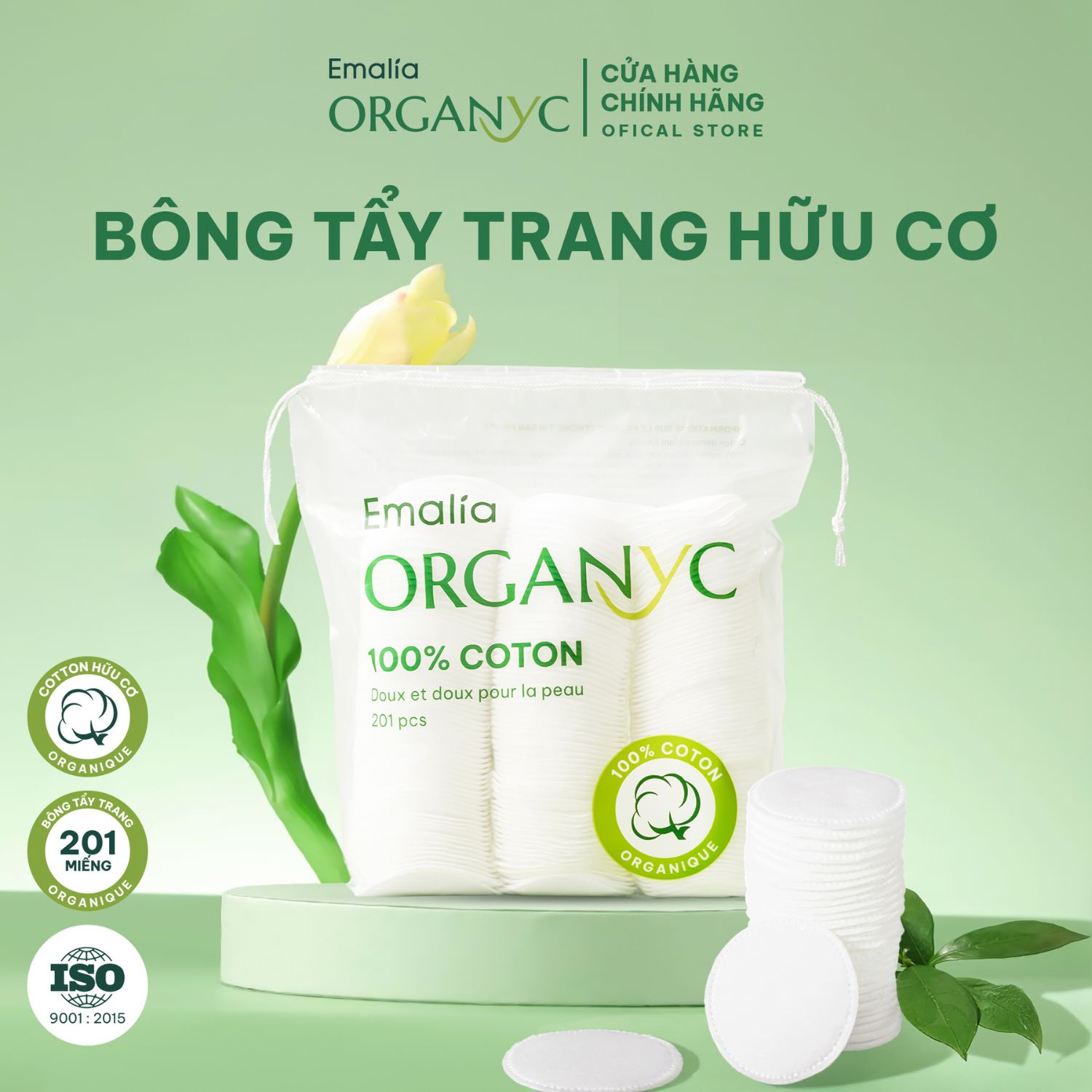 Bông Tẩy Trang Emalia Pháp 201 Miếng – 100% Cotton Tự Nhiên, An toàn mọi loại da.