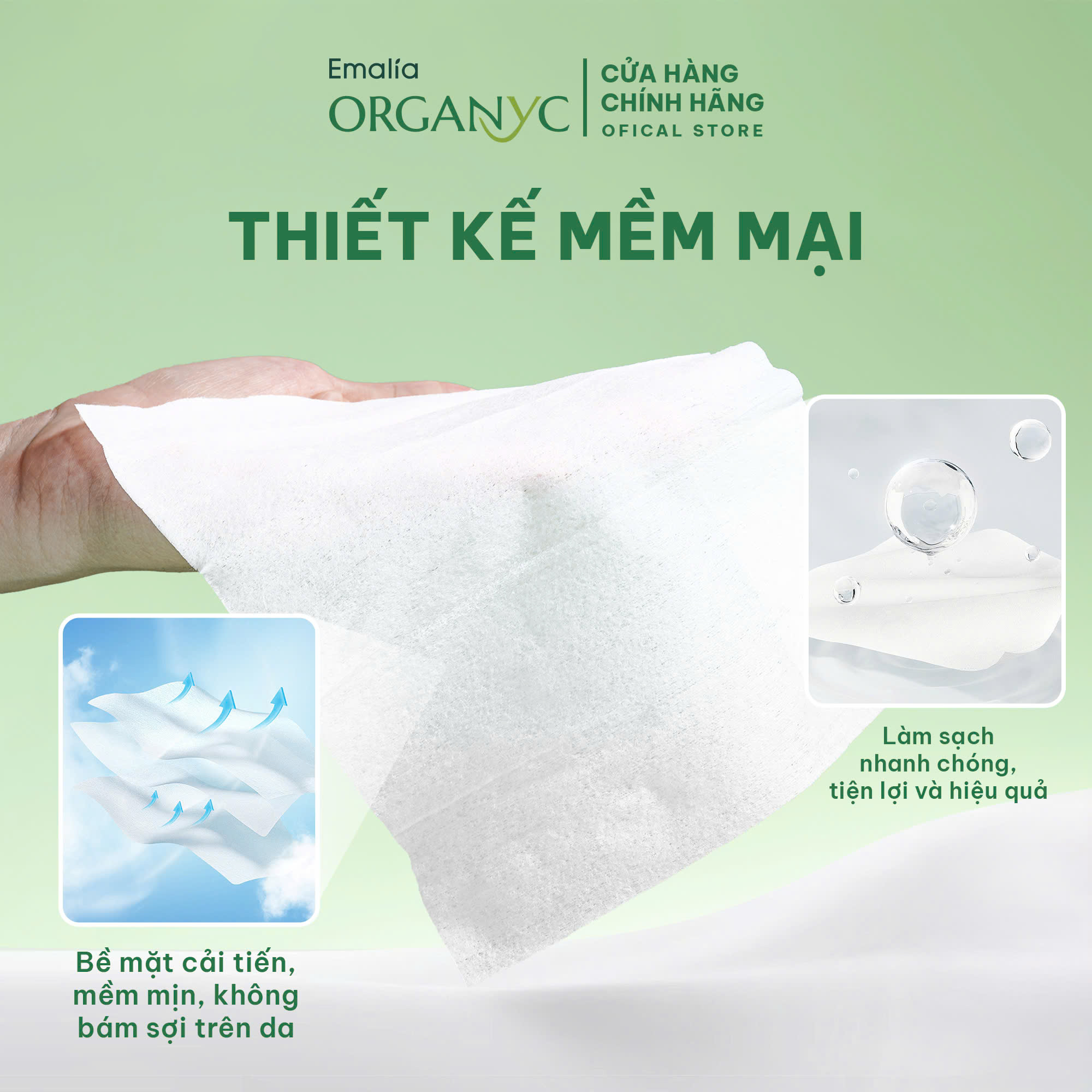 Khăn Ướt Emalia 100 tờ cao cấp, Không paranben, Không Cồn, Không Mùi, An Toàn Cho Da