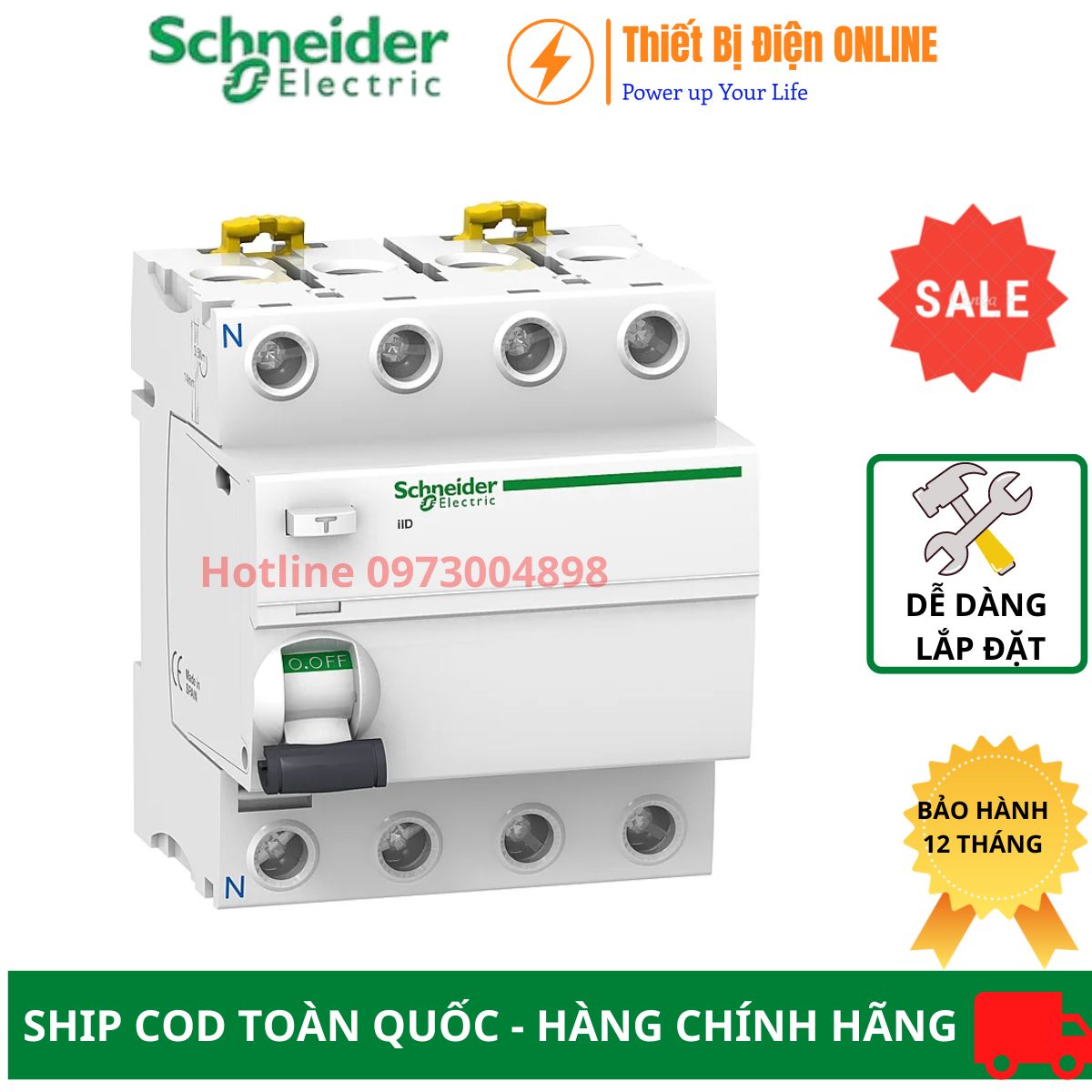 Aptomat chống giật RCCB 4P 40A 300mA Schneider A9R74440 Acti 9 iID