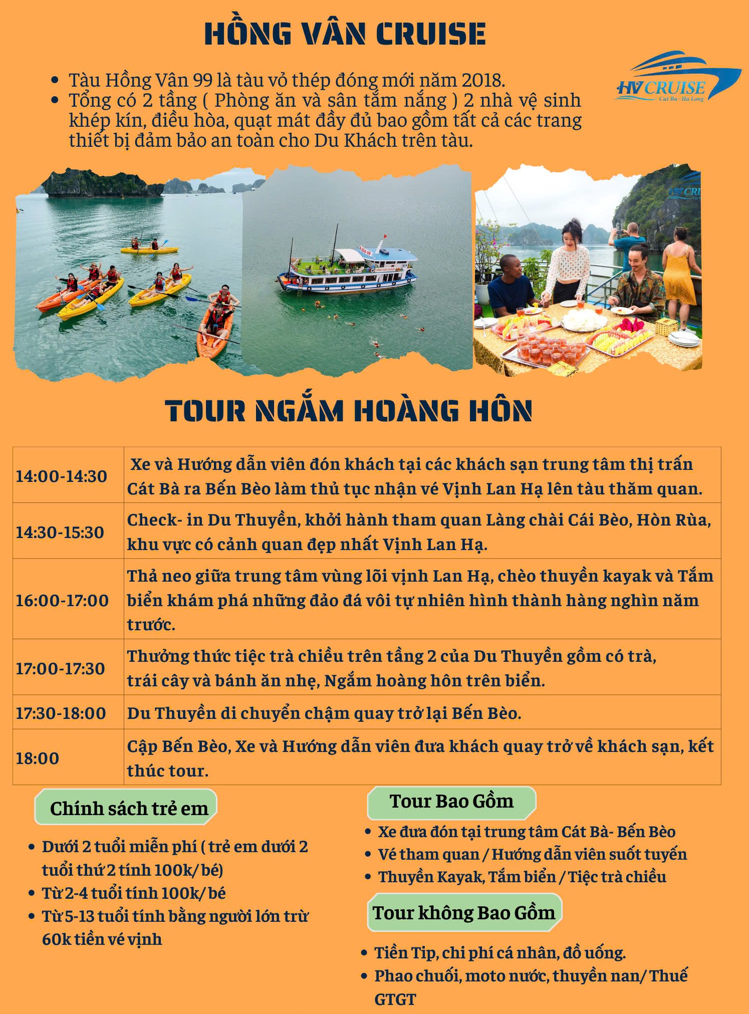 Tour Nửa Ngày Ngắm Hoàng Hôn - Du Thuyền HỒNG VÂN CRUISE - Vịnh Lan Hạ