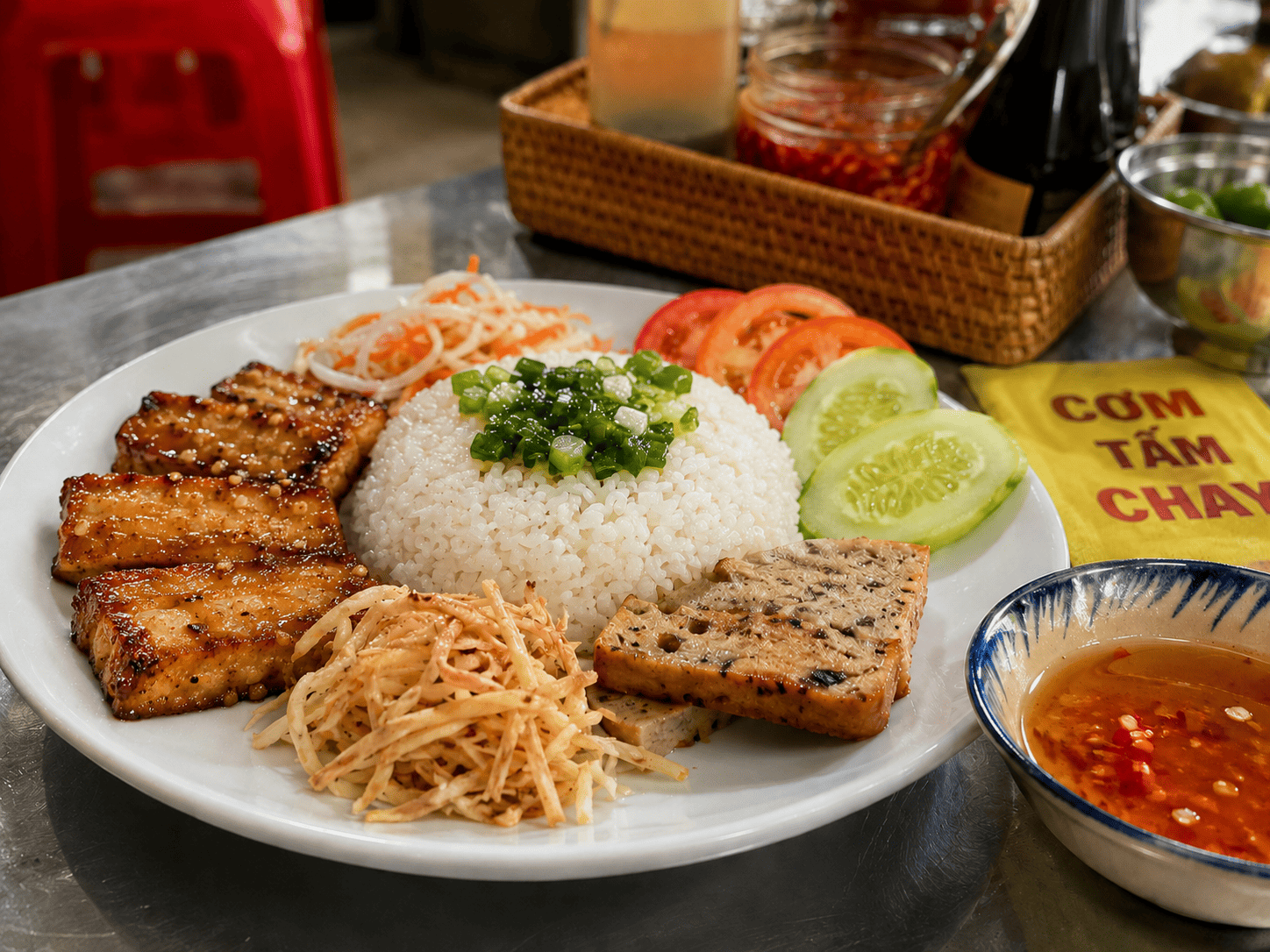 Cơm Tấm Chay: Sườn Bì Chả Và Nước Mắm Chay