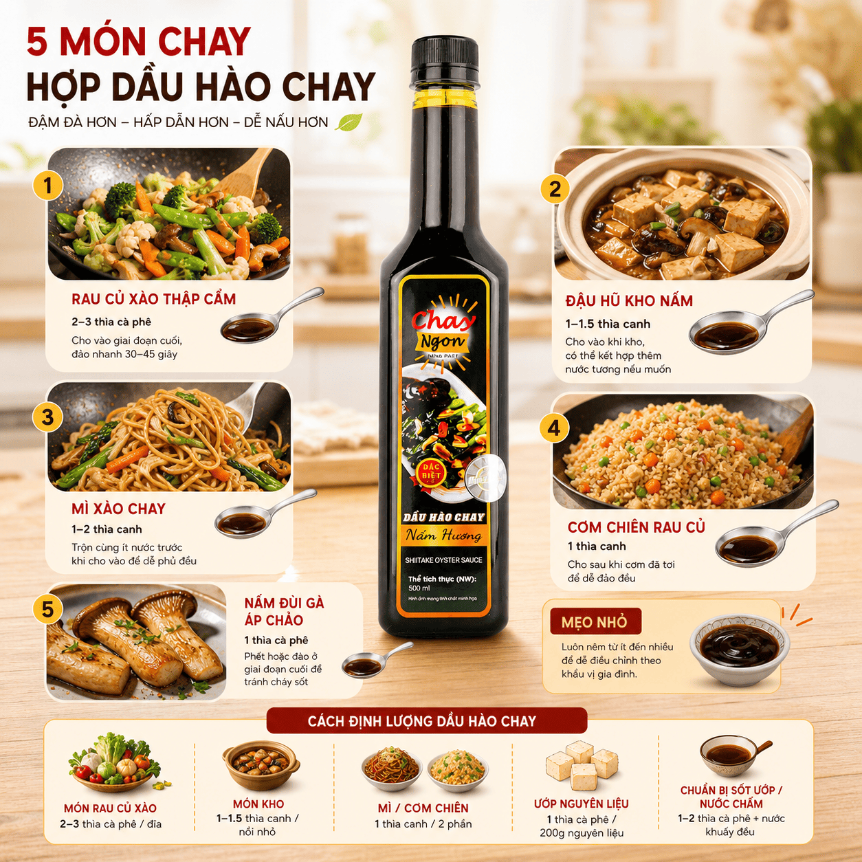 5 Món Chay Ngon Hơn Khi Có Dầu Hào Chay Nấm Hương
