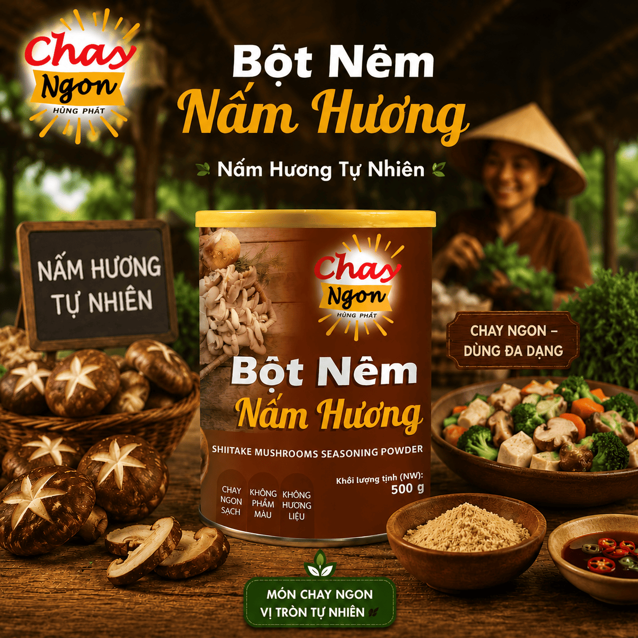 Bột Nêm Chay Nấm Hương Đặc Biệt - Nền Vị Đậm Đà Cho Món Chay