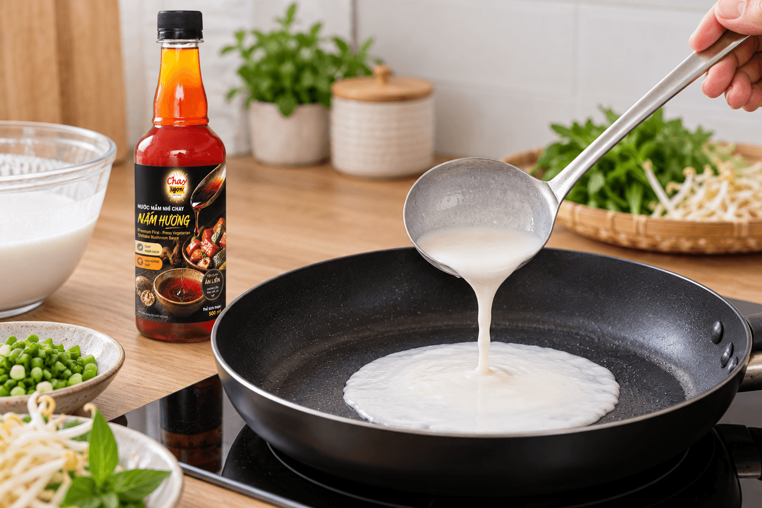 Bánh Cuốn Chay Bằng Chảo Chống Dính: Tráng Mỏng, Không Dính