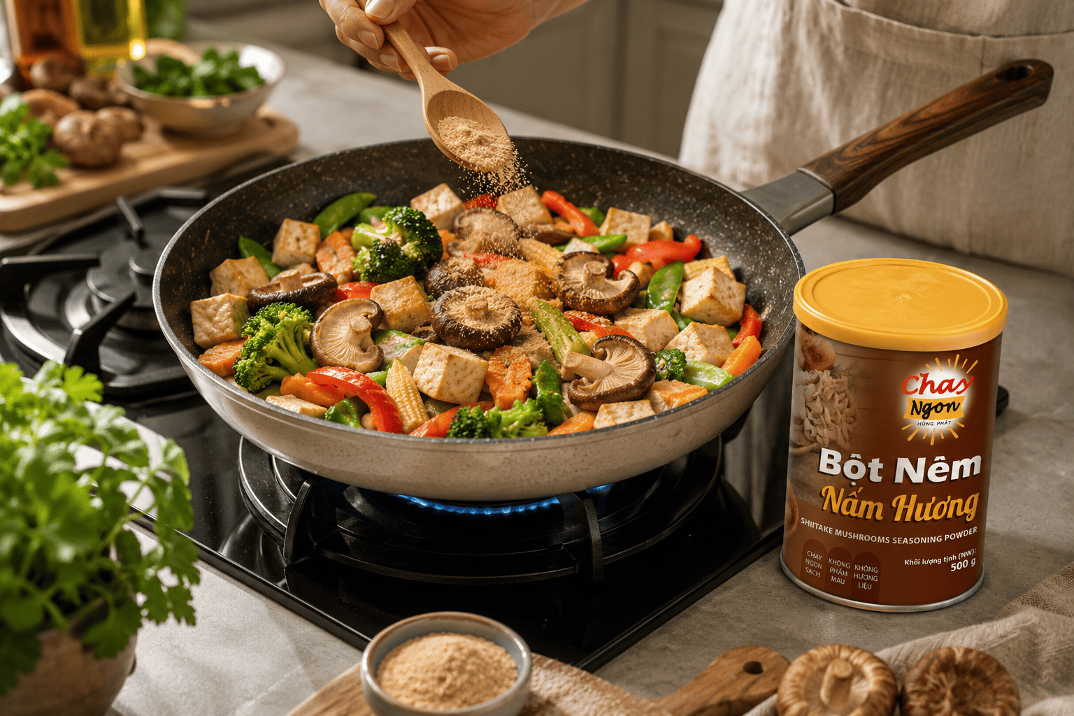 Bột Nêm Chay Nấm Hương- Nền Vị Gọn Cho Bếp Chay Dễ Nấu Hơn