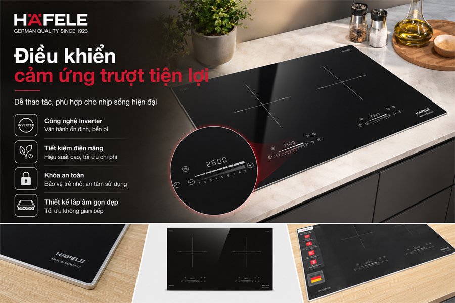 Bếp từ Hafele HC-I7326B với 2 vùng nấu từ Ø210 mm