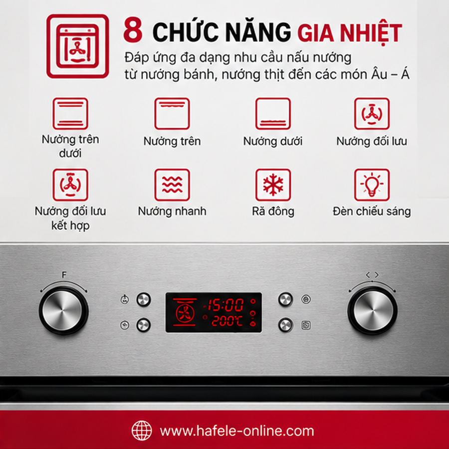 Hệ điều khiển núm vặn kết hợp nút nhấn của lò nướng Häfele HO-4KT70A