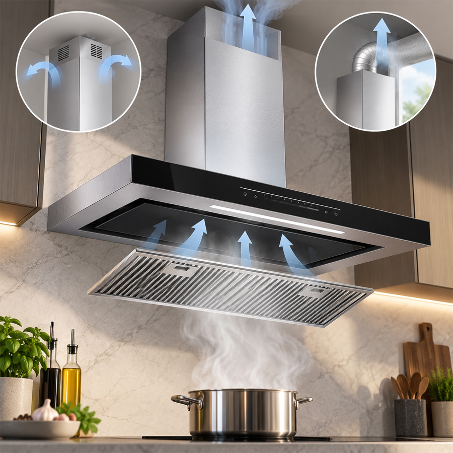 Lưới lọc inox và hệ thống hút tuần hoàn hoặc thông gió của Häfele HC-W705B