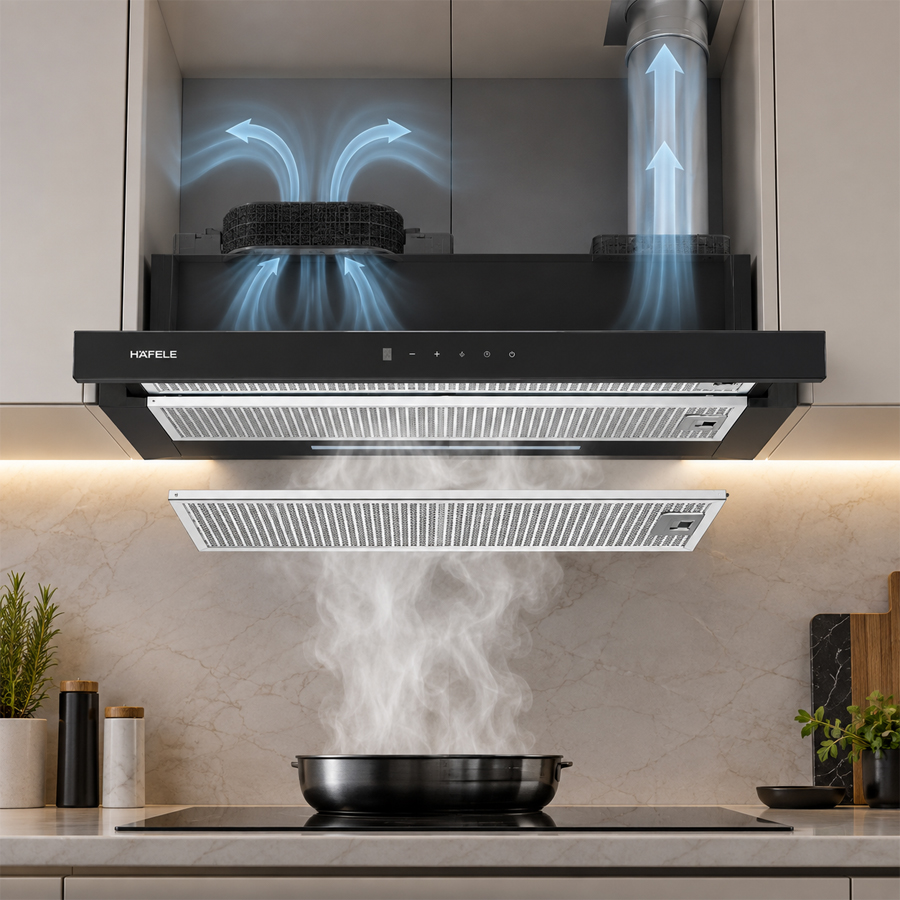 Lưới lọc nhôm và hệ thống hút tuần hoàn hoặc thông gió của Häfele HC-H7032TB