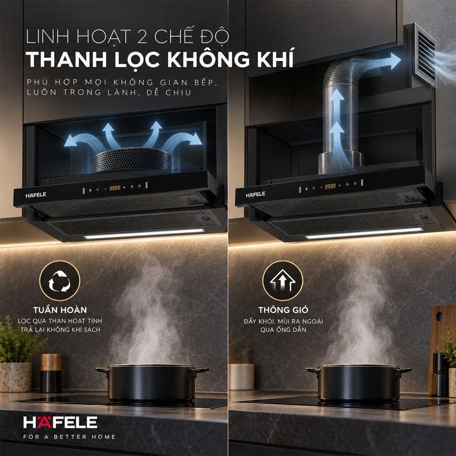 Hệ thống hút tuần hoàn và thông gió của máy hút mùi Häfele HC-H7034TB