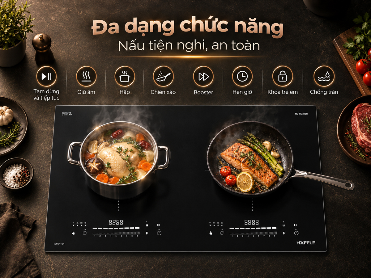 Các chức năng nấu và an toàn của bếp từ Häfele HC-I73246B 536.61.737