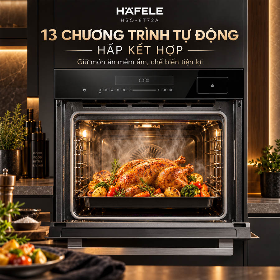 13 chương trình tự động và chức năng hấp kết hợp của Häfele HSO-8T72A