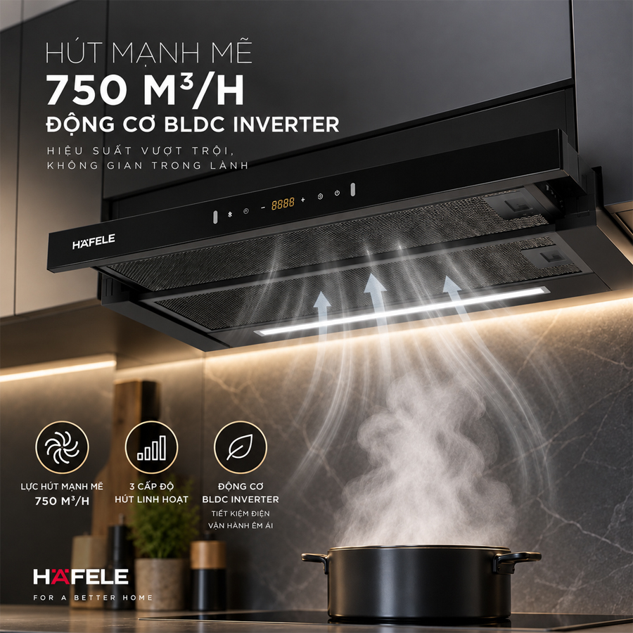Công suất hút 750 m³/h và động cơ BLDC Inverter của Häfele HC-H7034TB