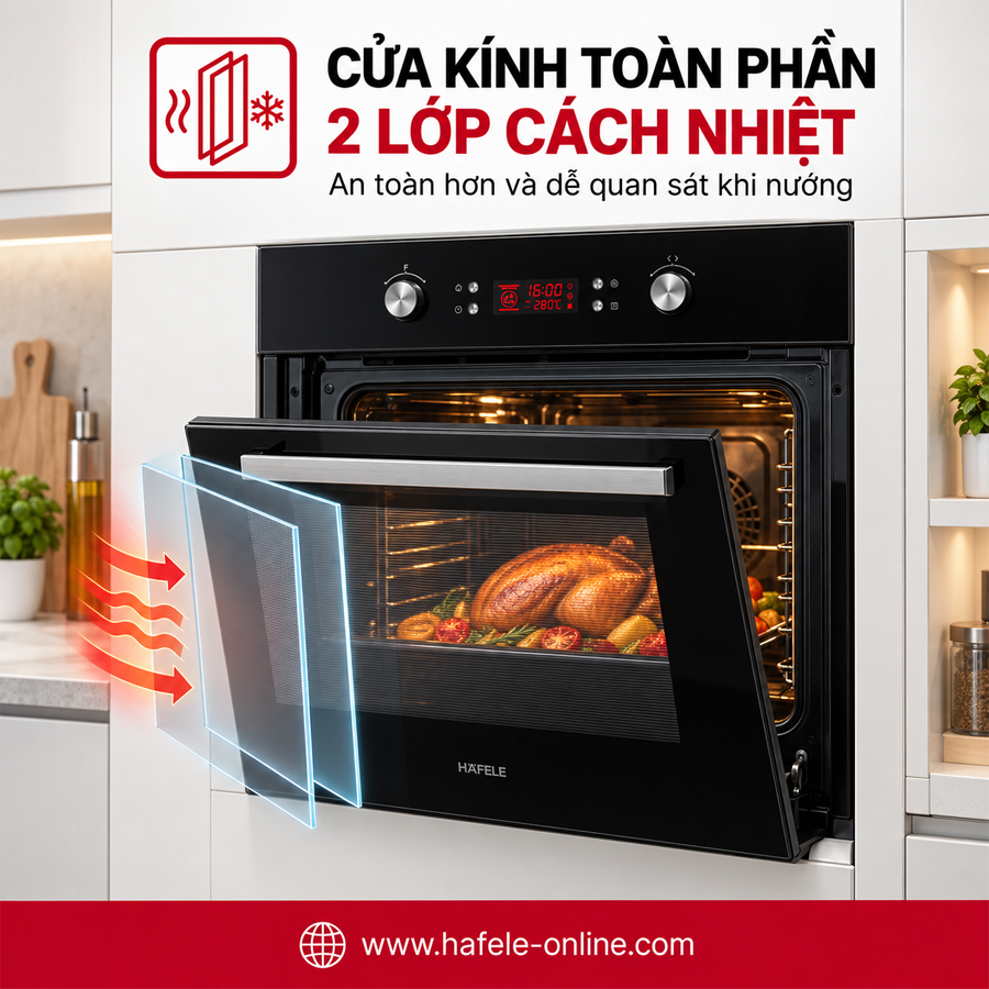 Cửa kính toàn phần 2 lớp cách nhiệt của lò nướng Häfele HO-2KT65A