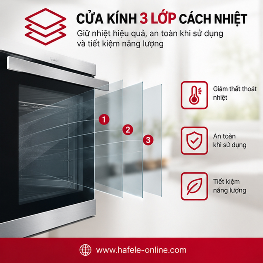 Cửa kính 3 lớp cách nhiệt của lò nướng Häfele HO-4KT70A