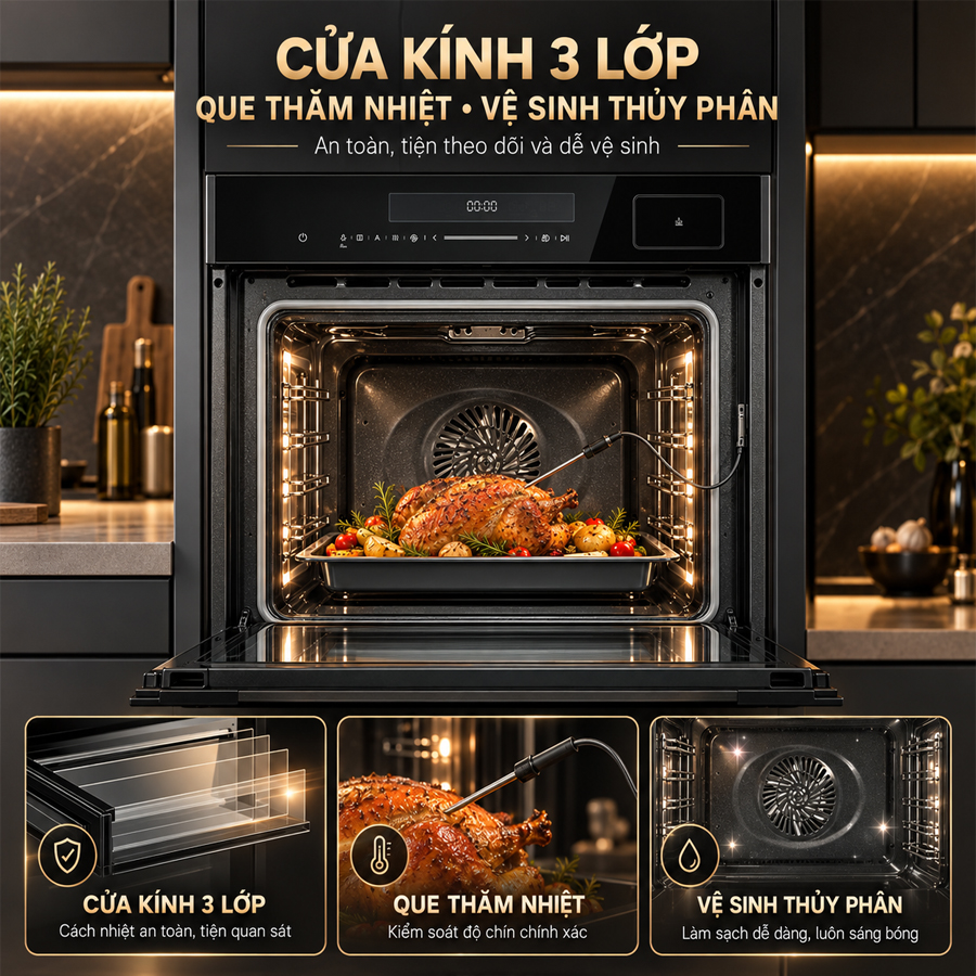 Cửa kính 3 lớp, que thăm nhiệt và vệ sinh thủy phân của Häfele HSO-8T72A