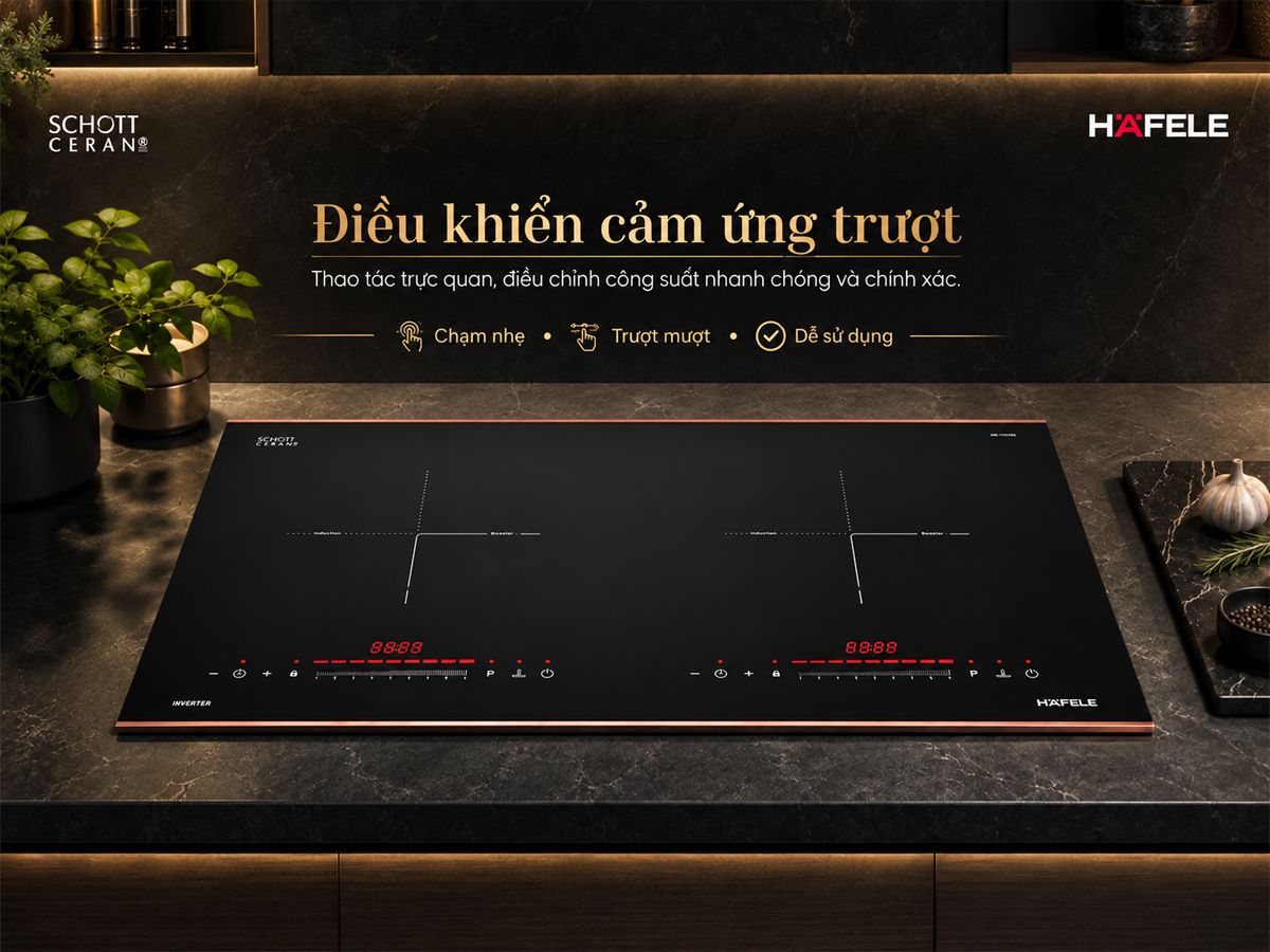 Điều khiển cảm ứng trượt và tính năng an toàn của bếp từ Häfele HC-I73242B