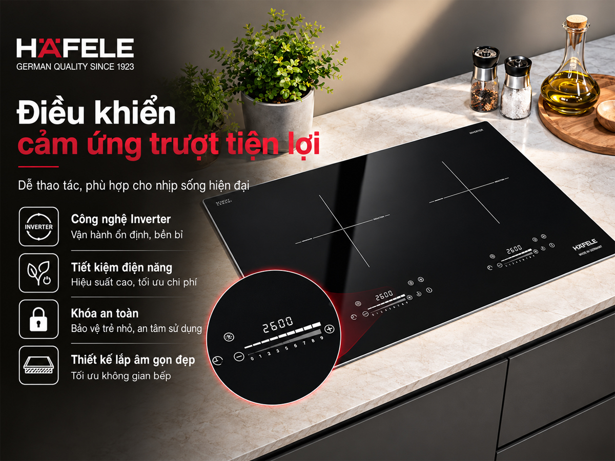 Điều khiển trượt 9 mức gia nhiệt và công nghệ Inverter trên bếp Häfele HC-I7326B